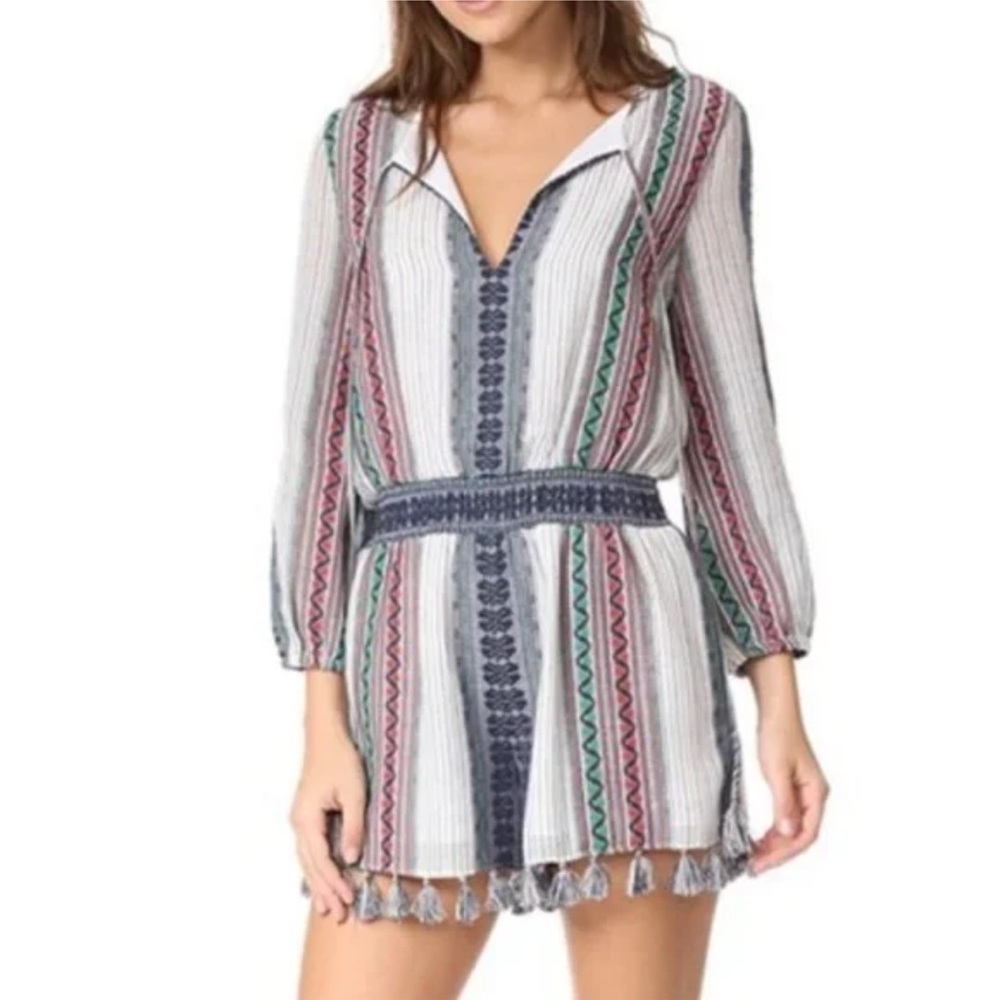 Alice‎ + Olivia Nance Embroidered Fringe Romper Size 4 Preppy Travel Vacation